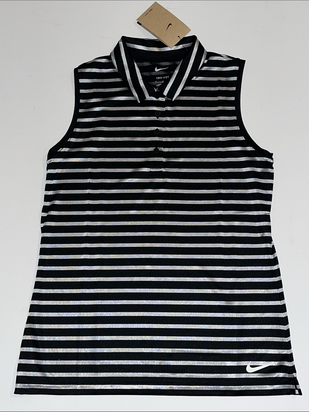 Nike Golf Polo Womens S sleeveless Black striped Dri-fit NWT
